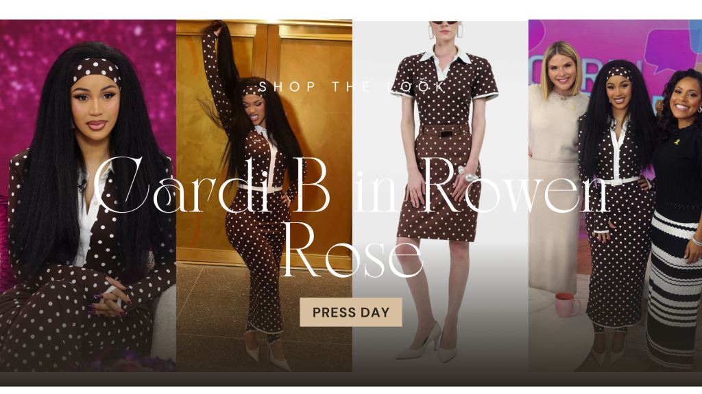 Cardi B in Brown Polka Dot Rowan Rose for Press Day Talking Little Miss Drama Tour and Grow Good Beauty