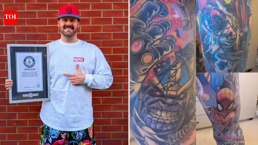 A UK man's Marvel obsession stuns the world with over 60 tattoo comic creations, earning a Guinness World Records title. world News