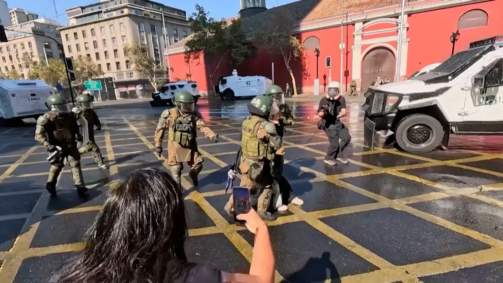 Chilean police used water cannon on student protesters. protests