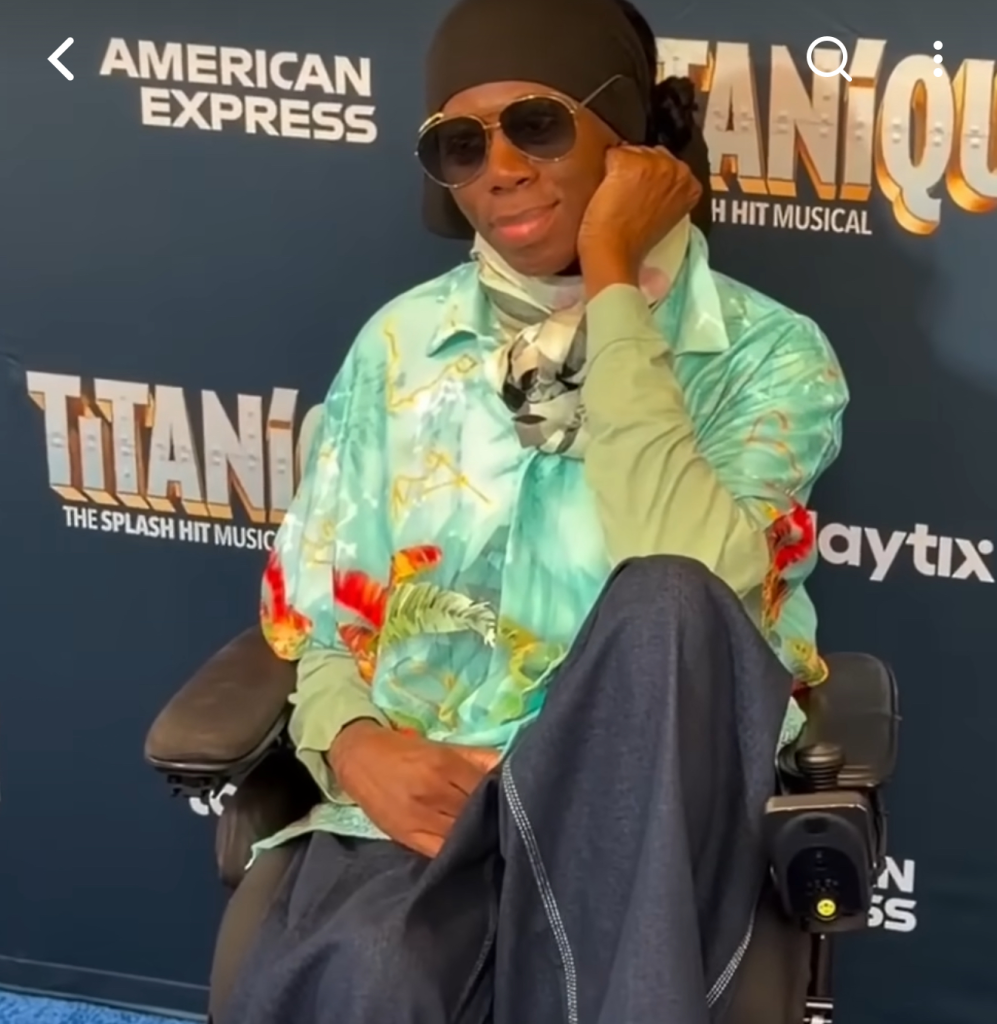 Former ANTM judge and stroke survivor Miss J. Alexander steps out in blue Jerome Lamar shirt at Titanic opening night