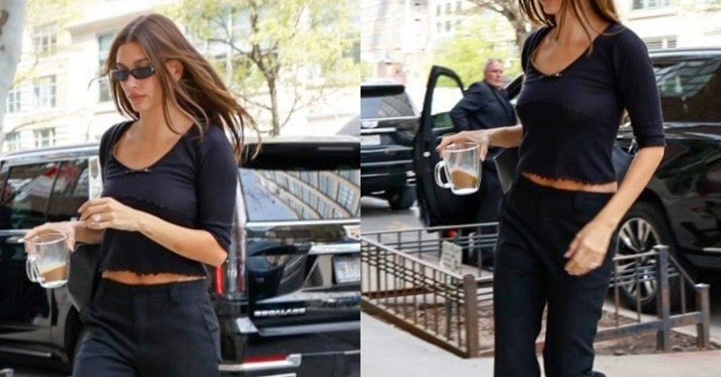 Hailey Bieber wore cropped flares with French-girl shoes