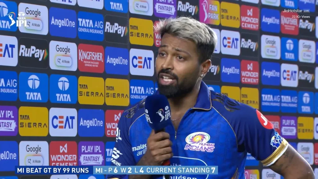 Hardik Pandya praises Tilak Verma after win vs GT in IPL 2026