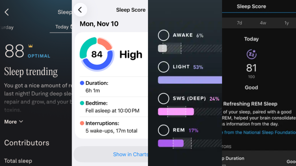 How Oura, Whoop, Garmin, Apple Watch, and Fitbit calculate sleep scores
