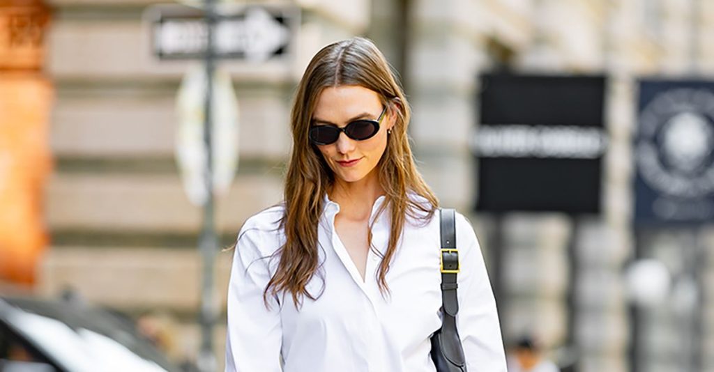 Karlie Kloss gives modern look to knee-length skirt