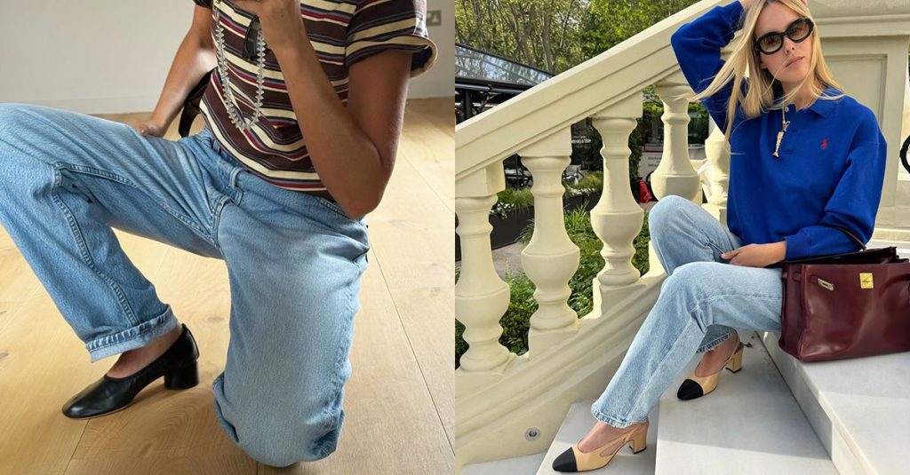 People are wearing the shoe trend of 90s with jeans