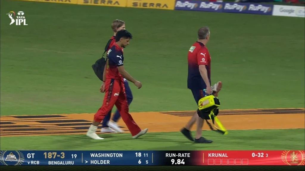 Rasikh Dar dropped? RCB fast bowler suffers hamstring injury against GT in IPL 2026