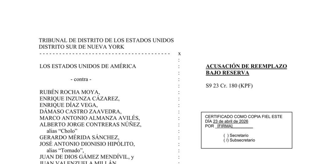 Read the indictment of Mexico Governor Ruben Rocha Moya and others