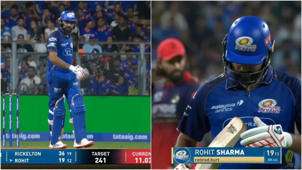 Rohit Sharma may suffer hamstring injury during MI vs RCB match Rohit Sharma may suffer hamstring injury during MI vs RCB match