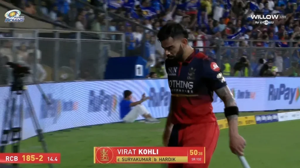 Virat Kohli throws gloves and helmet in frustration after getting out vs MI in IPL 2026 clash
