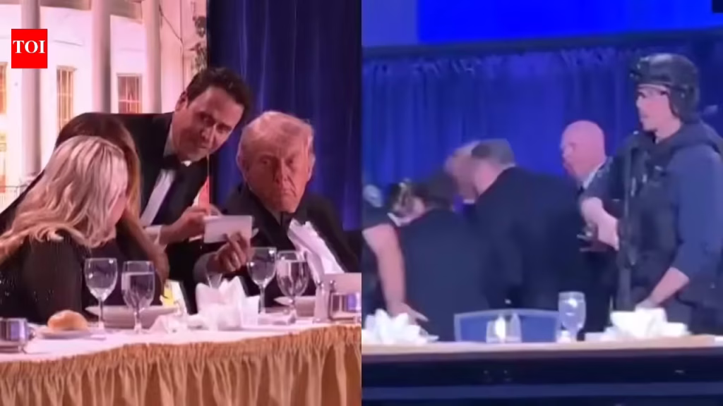 Watch: After hearing gunshots at the White House press dinner, Donald Trump hid when security personnel ran to remove him.