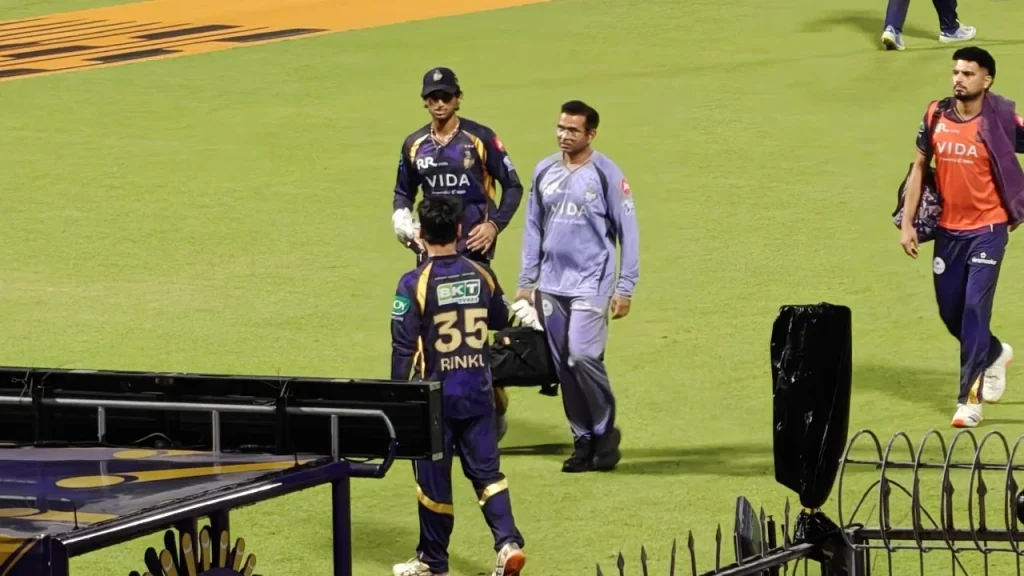 Angkrish Raghuvanshi out? KKR wonderboy suffers finger injury; Ramandeep Singh has been replaced as concussion sub. Angkrish Raghuvanshi out? KKR wonderboy suffers finger injury; Ramandeep Singh has been replaced as concussion sub.