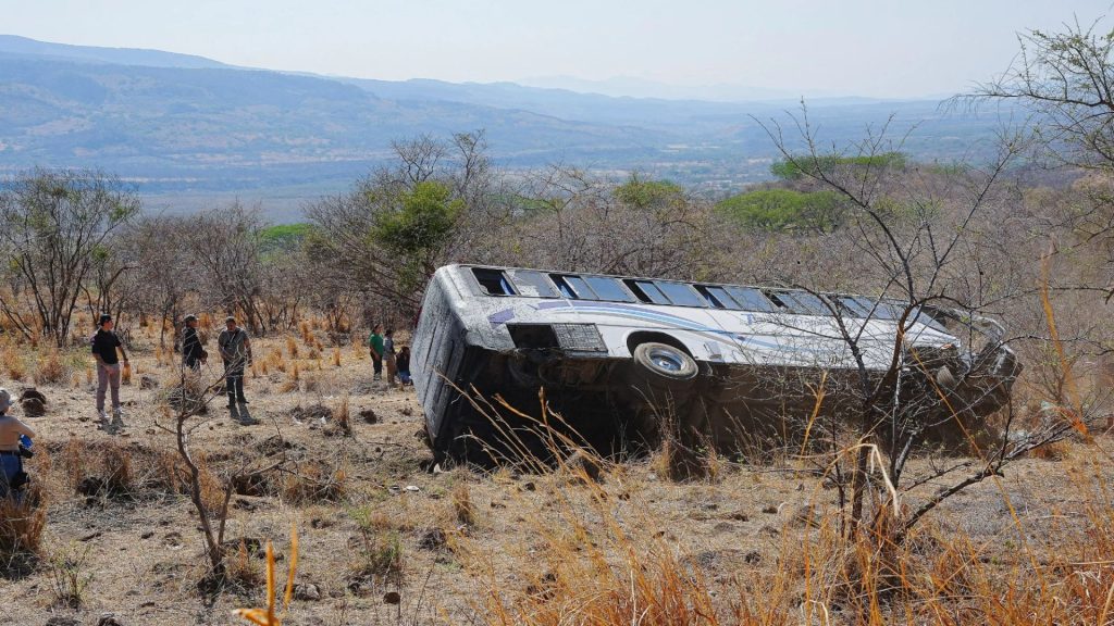 At least 11 people died and dozens were injured when a tourist bus skidded off the road in Mexico.