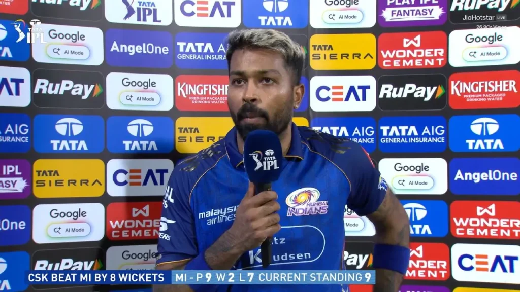Hardik Pandya hints at MI's early exit after CSK's defeat in IPL 2026