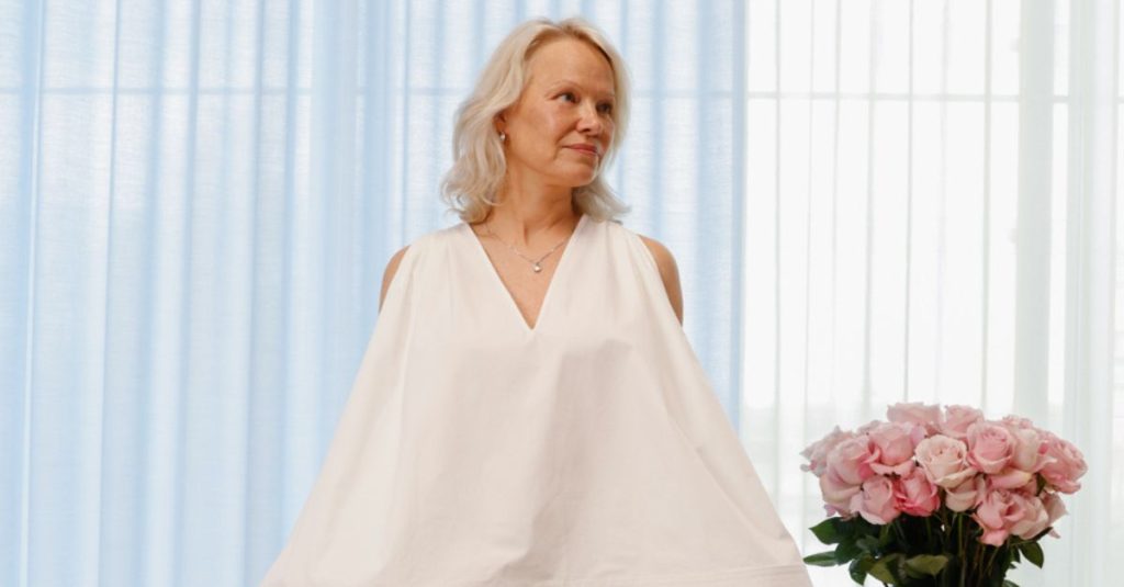 Pamela Anderson styled a white cotton blouse in the best way possible