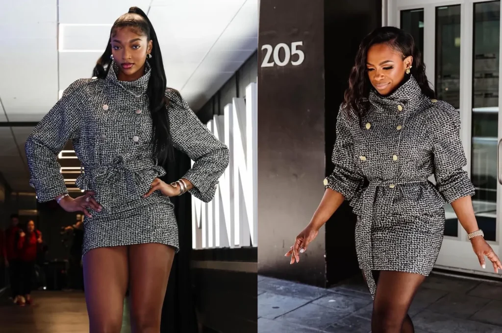 who wore it better? Angel Reese vs. Find Kandi in Miss Circle's Tweed Skirt Set + a link to shop!
