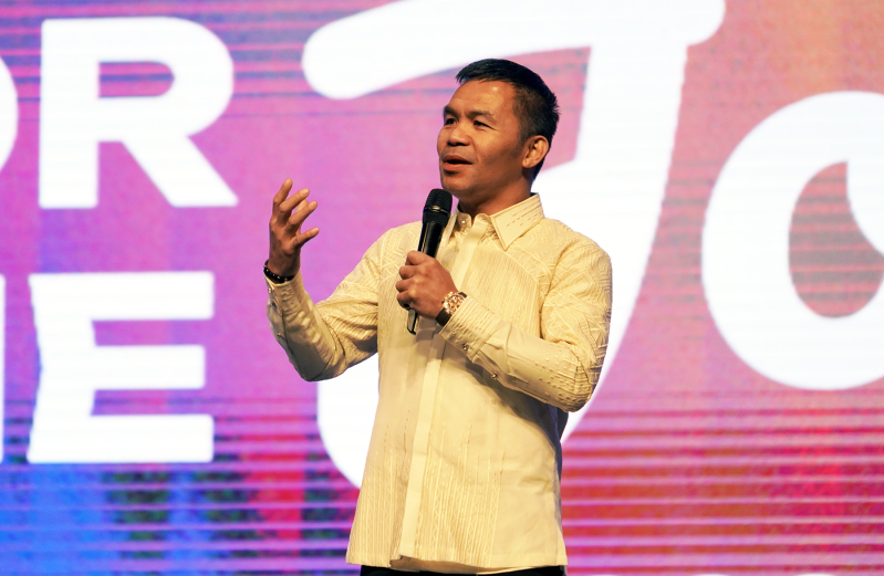 Manny Pacquiao addresses delegates at the Arise Asia 2026 Congress in Manila, Philippines, July 27, 2026.